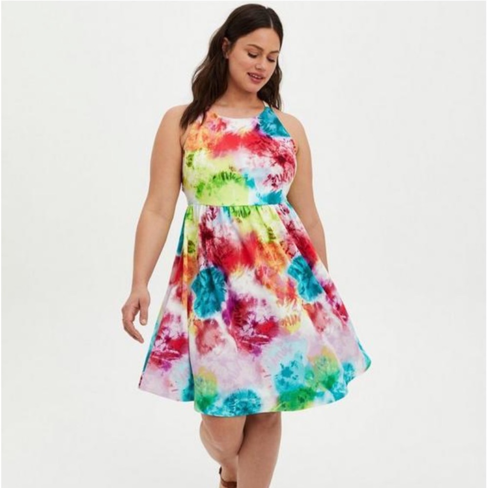 Torrid colorful tie dye halter back skater dress